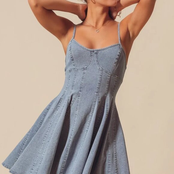 ✨NWT‎ SO ME A Line Fit and Flare Denim Mini Dress - Picture 5 of 16